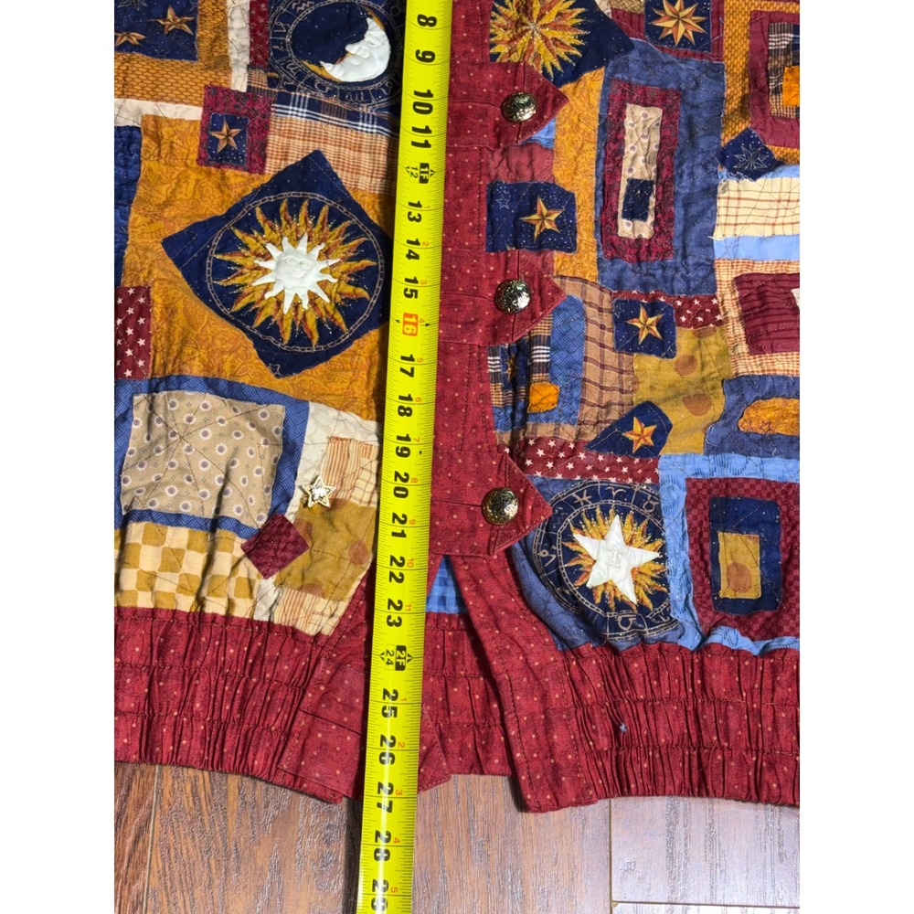 VTG Quilted Patchwork Celestial Jacket XL Sun Moon Stars Wearable Art Whimsigoth - Picture 9 of 13